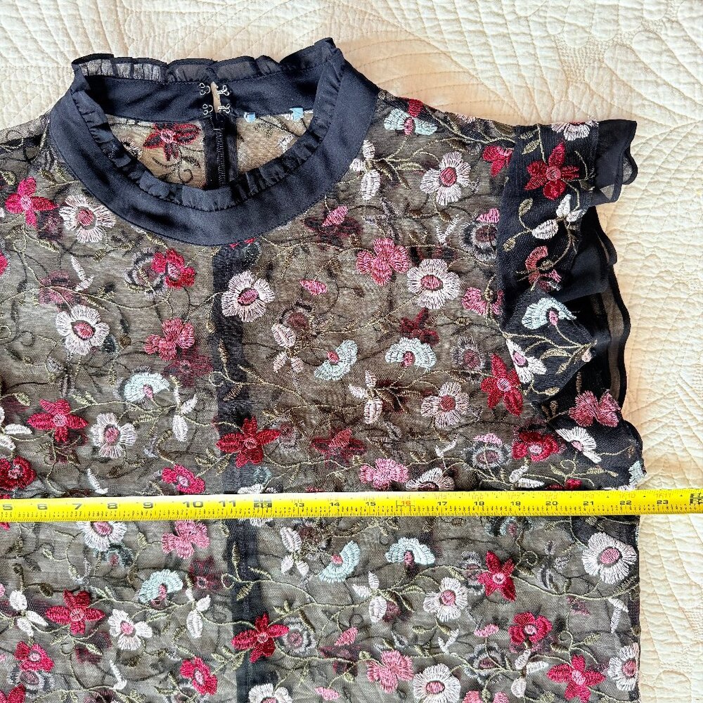 CeCe Sheer Embroidered Floral Mini Ruffle Dress Size L-XL - Picture 14 of 17
